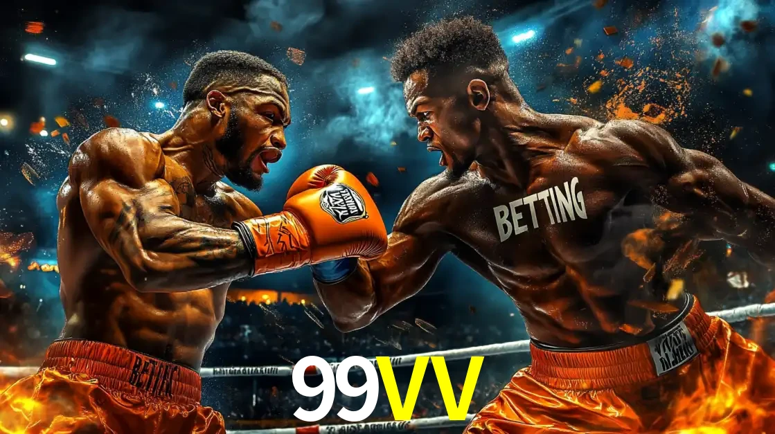 Dois boxeadores em uma luta intensa e explosiva, representando a adrenalina e as oportunidades de apostas em esportes de combate disponíveis na plataforma 99VV.