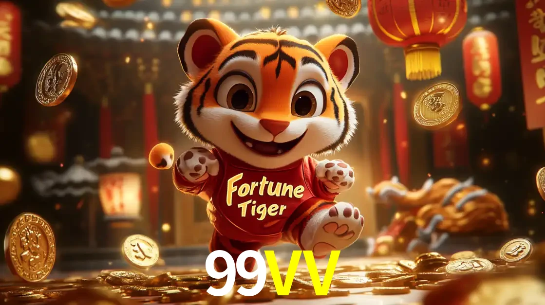O alegre personagem do Fortune Tiger correndo sobre um caminho de moedas de ouro, simbolizando os grandes prêmios e a diversão do popular jogo de slot do 99VV.