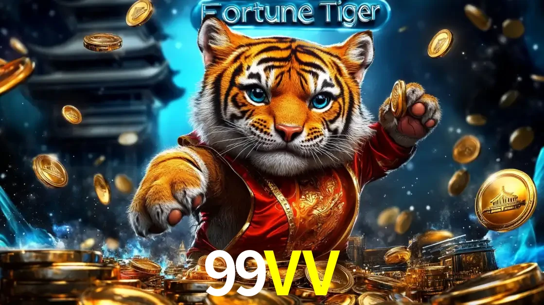 Imagem promocional do jogo de slot Fortune Tiger, com um tigre majestoso em traje tradicional cercado por uma fortuna em moedas de ouro, disponível agora no cassino 99VV.